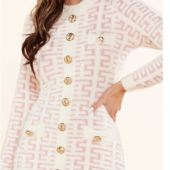 Pink Faux Fur Mini Sweater Dress - Picture 2 of 4